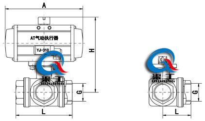 氣動(dòng)三通內螺紋球閥 (外形尺寸圖) 
